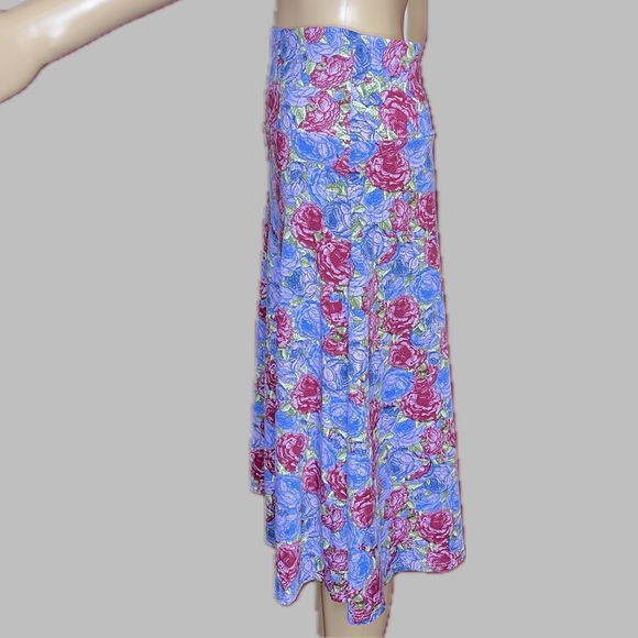 Lovely Lularoe Azure Rose Print Wide Band Circle Skirt Size Large - Picture 3 of 5